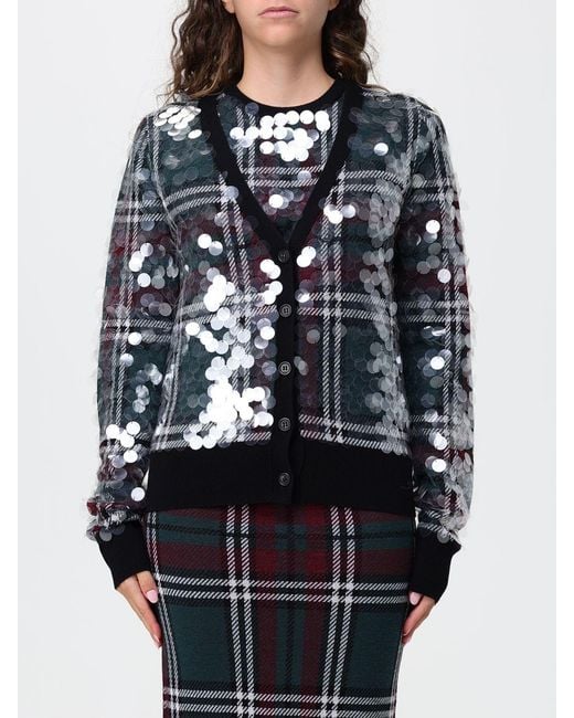 N°21 Gray V-Neck Tartan Plaid Virgin Wool Cardigan With Embroidery