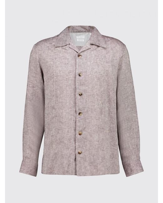 Brunello Cucinelli Pink Linen Casual Shirt for men