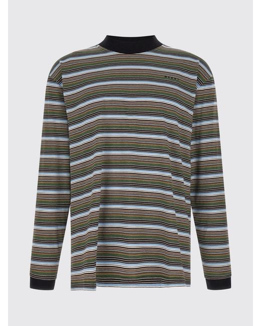 Marni Gray Striped Long-Sleeved Cotton T-Shirt for men