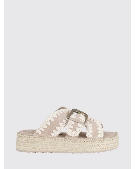 Mou Natural Jute Suede Sandals With Contrast Stitching