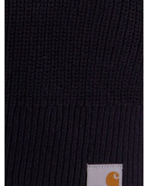 Carhartt Blue Long-Sleeved Cotton Knit Polo With Ribbed Collar for men