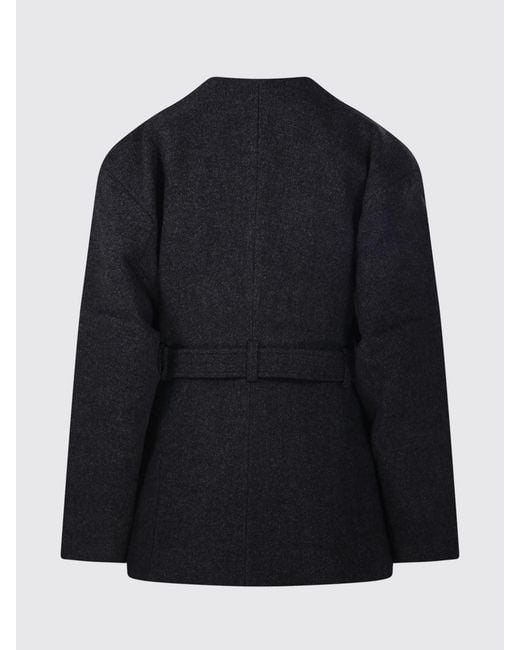 Ganni Blue Short Single-Breasted Belted Wool And Cashmere Coat