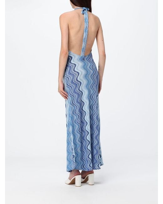 Mc2 Saint Barth Blue Wave Print Halterneck Jersey Maxi Dress