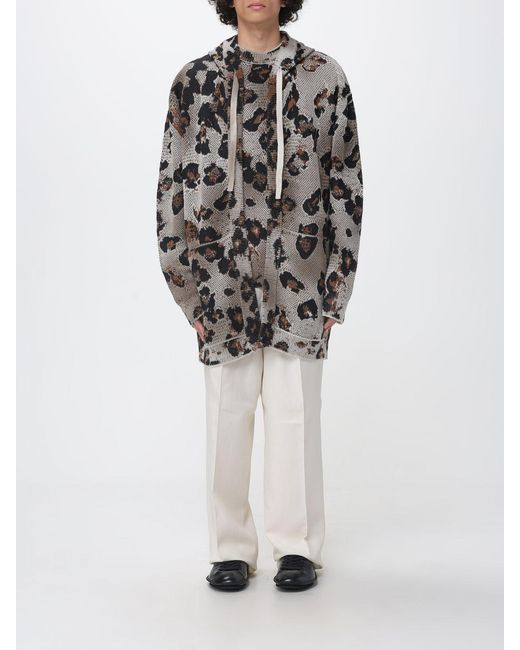 Laneus White Animal Print Cotton Hooded Cardigan for men