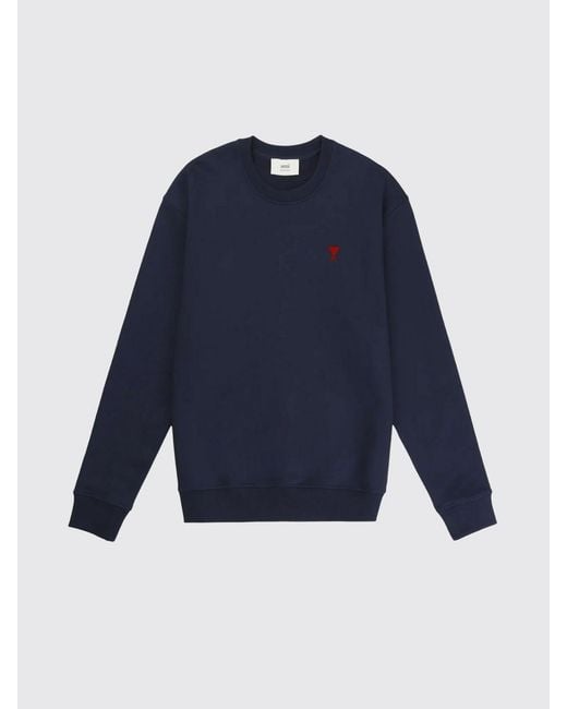 AMI Blue Crew-Neck Sweatshirt With Mini Logo for men