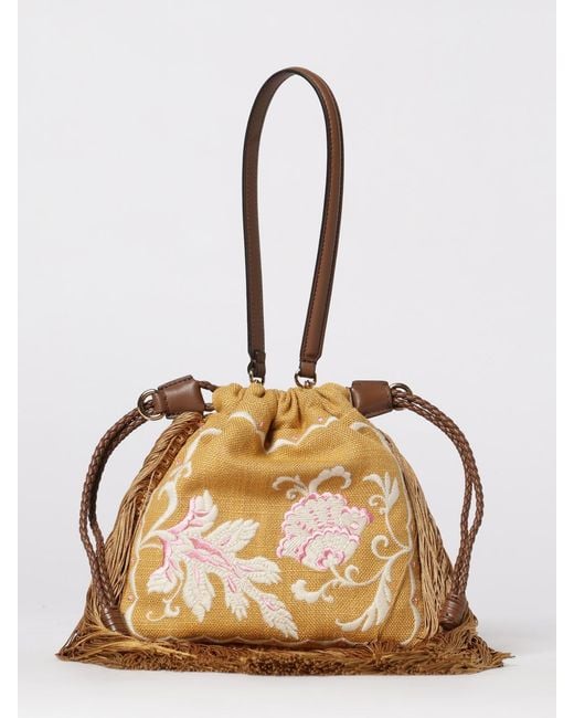 Etro Metallic Kalispera Canvas Bag With Floral Jacquard Motif And Fringes