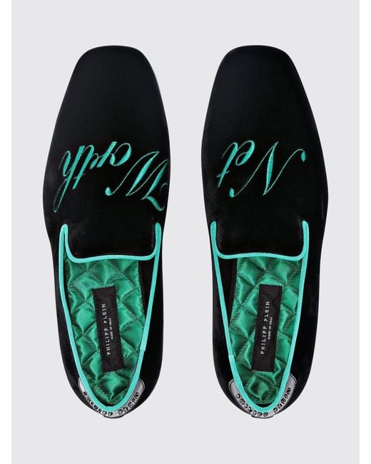 Philipp Plein White Velvet Loafers With Slogan Embroidery for men