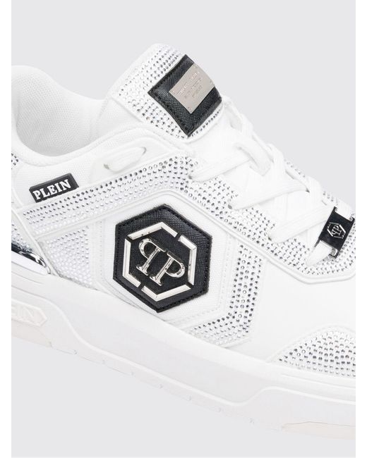 Philipp Plein White Sk8R Leather Sneakers With Applied Rhinestones for men