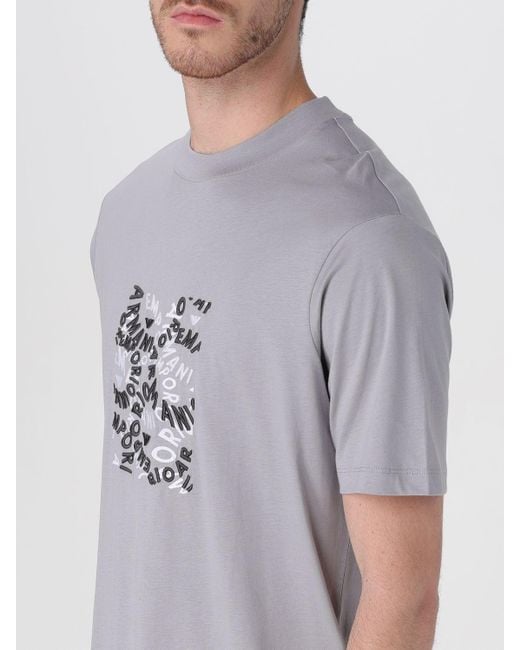 T-shirt in cotone con logo ricamato di Emporio Armani in Gray da Uomo