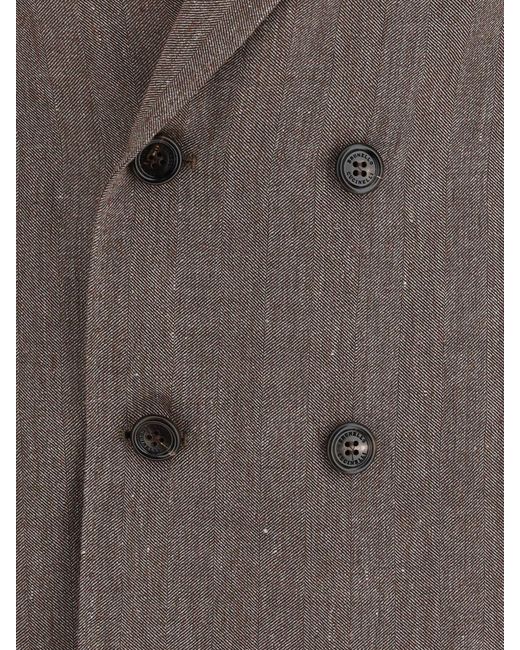 Brunello Cucinelli Brown Double-Breasted Linen And Virgin Wool Blend Blazer for men