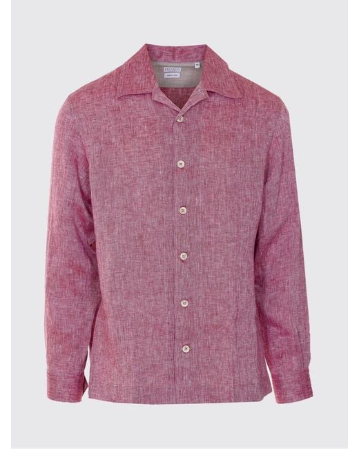 Brunello Cucinelli Pink Linen Casual Shirt for men