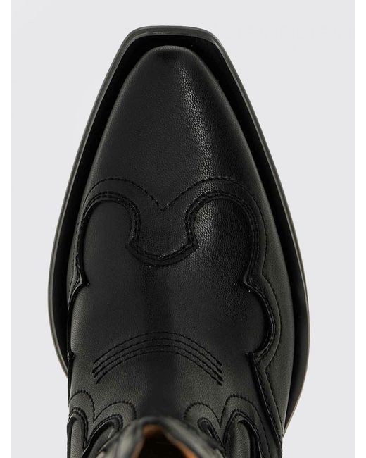 Ganni Black Recycled Leather Blend Boot With Embroidery