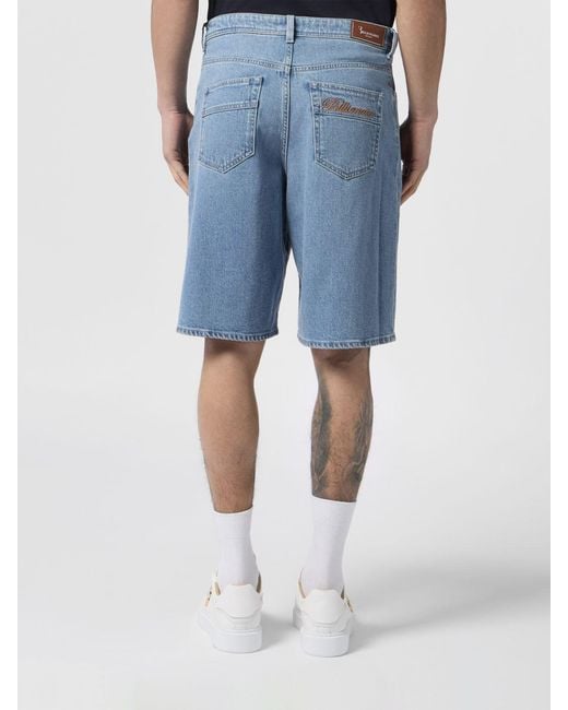Billionaire Blue 5-Pocket Cotton Denim Shorts With Embroidered Rear Logo for men
