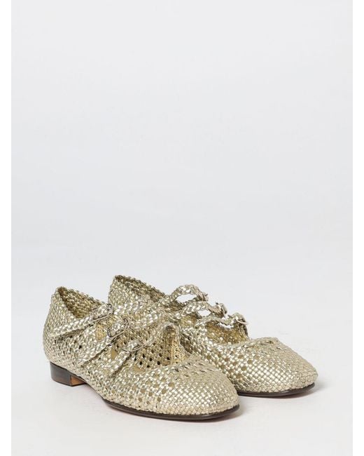 CAREL PARIS White Ariana Woven Leather Ballet Flats