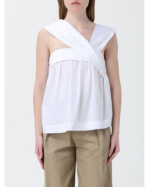 Tela White Cotton One-Shoulder Top