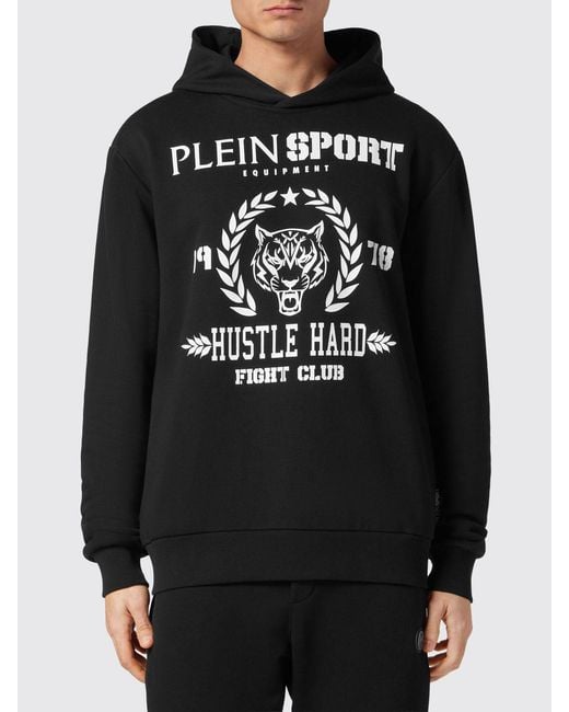 Philipp Plein Black Graphic Print Cotton Hoodie With Dropped Shoulders for men