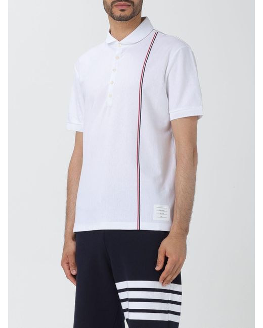 Polo in cotone con Flag logo di Thom Browne in White da Uomo
