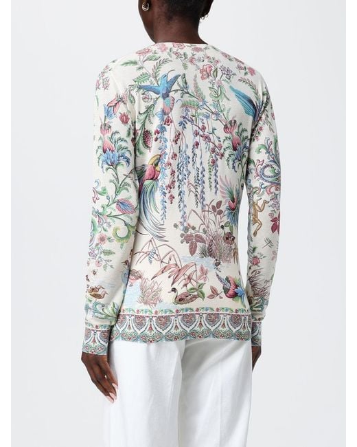 Etro White Silk And Cashmere Crew Neck Pullover With Paisley