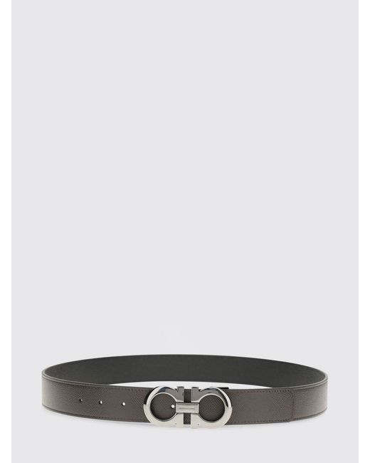 Ferragamo White Gancini Reversible Grained Leather Belt for men