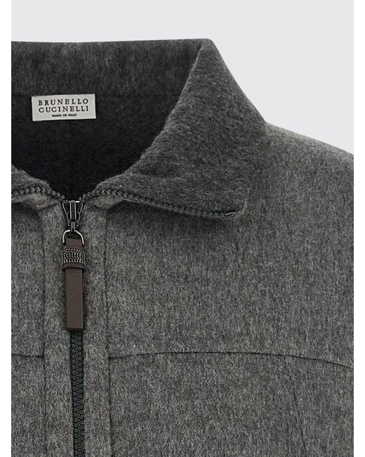 Brunello Cucinelli Gray Virgin Wool Shirt Jacket With Classic Collar And Zip Closure