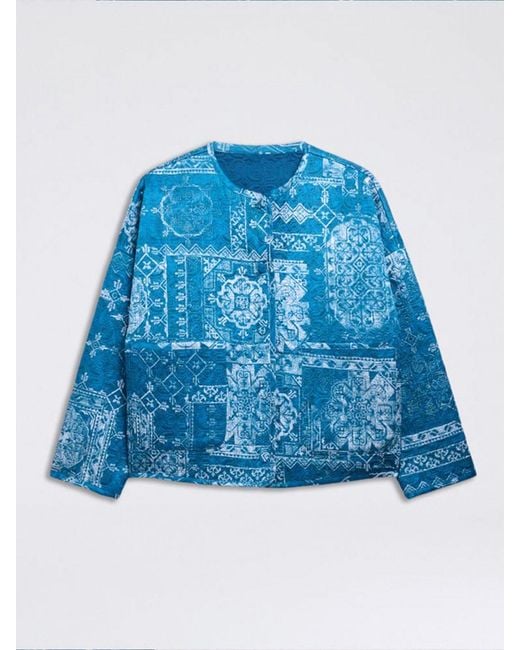 Momoní Blue MomonÌ Gelsomino Printed Viscose Twill Coat