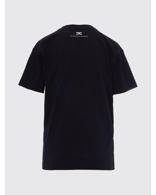 Elisabetta Franchi Black Cotton T-Shirt With Slogan Print And Back Logo