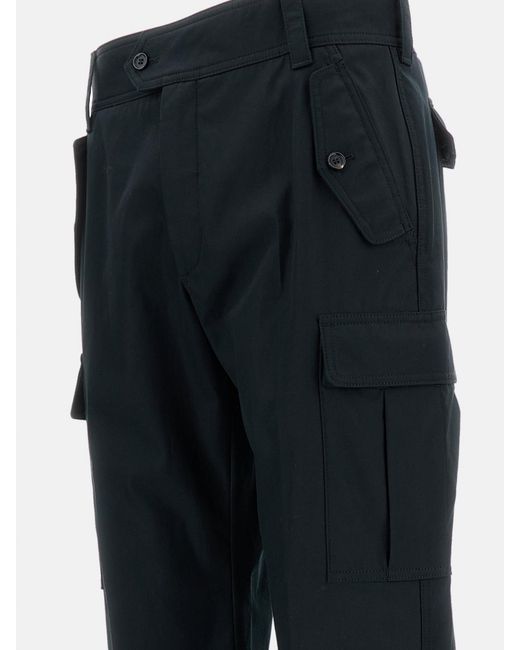 McQueen Black Cotton Cargo Trousers for men