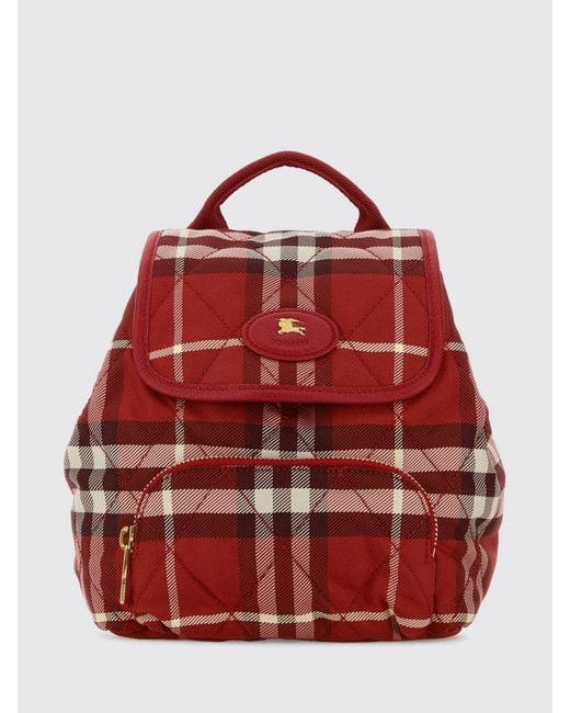 Burberry Red Horseshoe Nylon-Check-Rucksack Mit Ekd-Logo