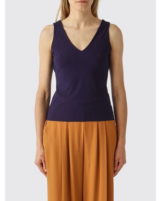 Maliparmi Blue Basic Sleeveless Slim Fit V-Neck Top