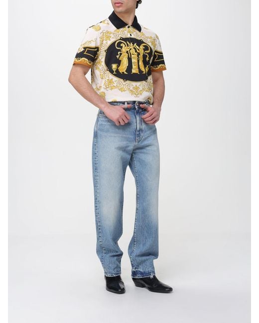 Versace Blue Medusa 5 Pocket Jeans With Logo for men