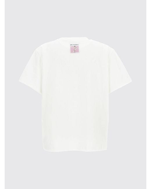 Des Phemmes White Cotton T-Shirt With Crystal Appliqués And Dropped Shoulders