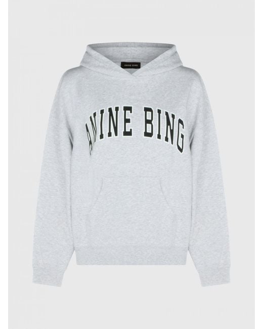 Anine Bing Gray Cotton Logo Hoodie With Kangaroo Pocket