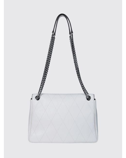 Tory Burch White Charlie Matelassé Leather Shoulder Bag With Double T Logo