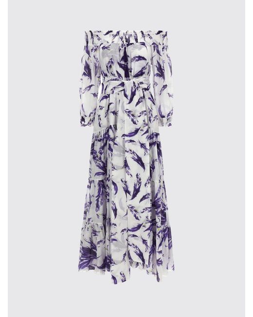 Samantha Sung Purple Eden A-Line Floral Print Cotton Midi Dress