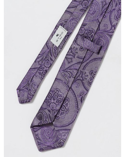 Etro Purple Paisley Micro-Stripe Jacquard Silk Tie for men
