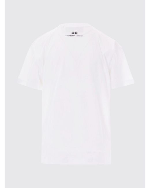 Elisabetta Franchi White Cotton T-Shirt With Slogan Print And Back Logo