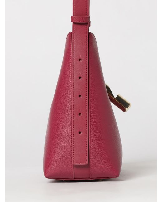 Furla Red Goccia Grained Shoulder Bag By With Snap Closure