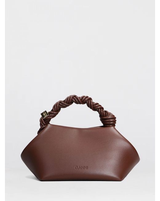 Ganni Brown Small Recycled Leather Handbag With Butterfly Logo And Braided Handle