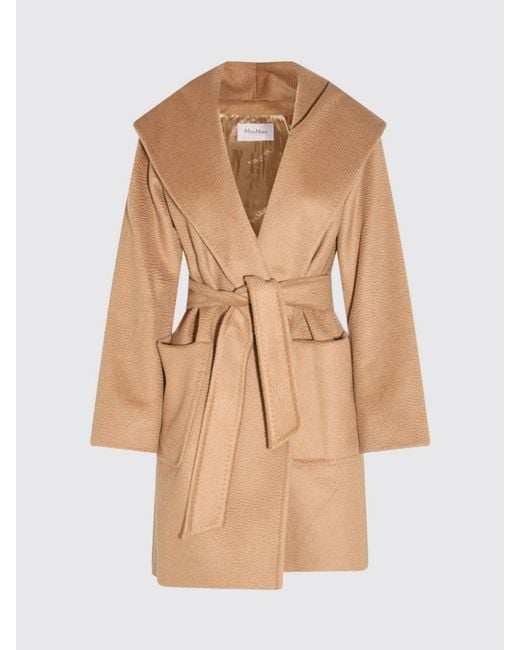 Max Mara Natural Knee-Length Wool Robe Coat With Shawl Collar And Belt