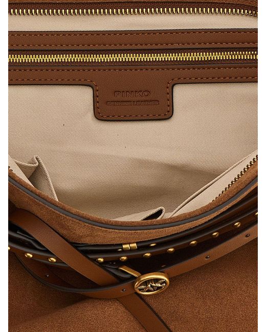 Pinko Brown Suede Bag With Micro Studs