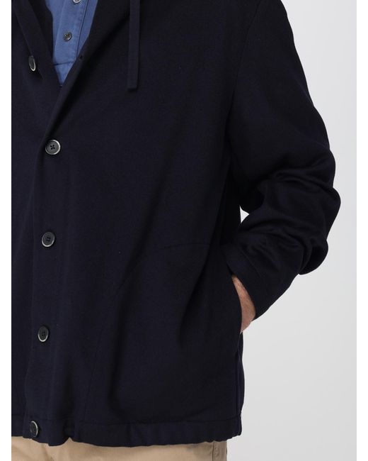 Barena Blue Cashmere Hooded Overshirt for men