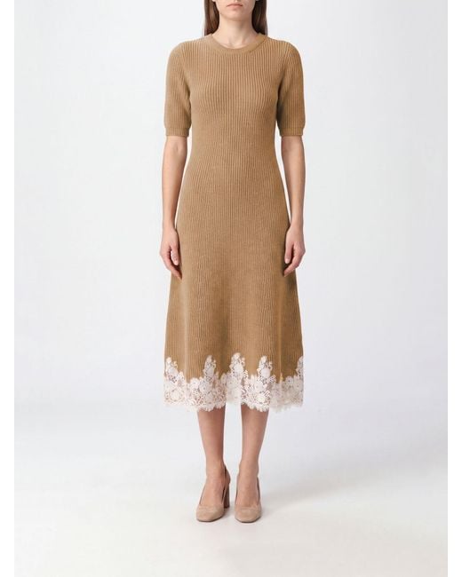 Alberta Ferretti Natural Midi Knit Dress