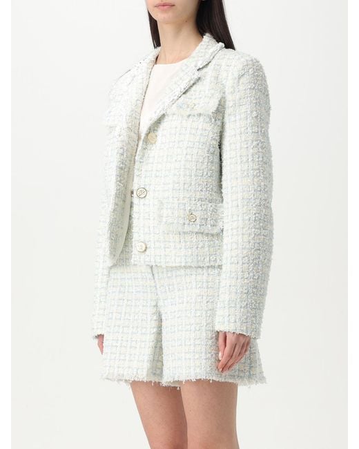 Karl Lagerfeld White Tweed Jacket Skirt Set Frayed Hem