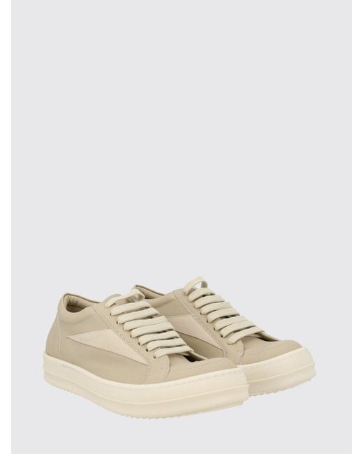 Rick Owens Natural Bicolor Leather And Suede Low-Top Sneakers With Padded Ankle