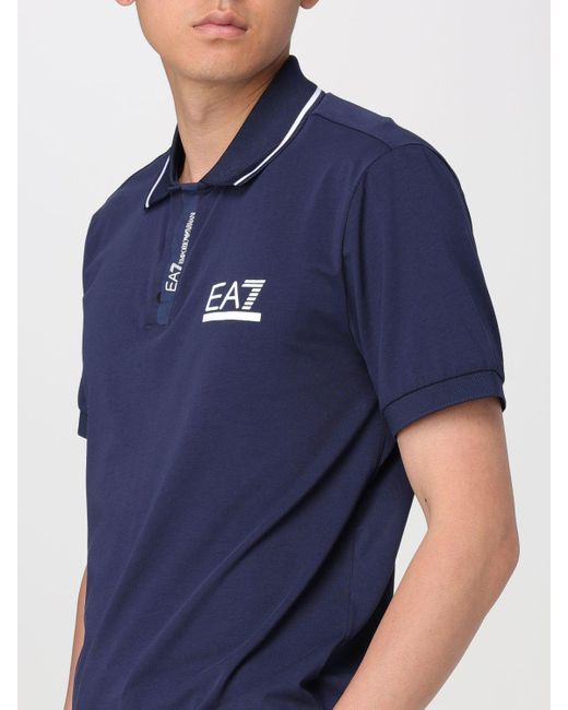 Polo in jersey con logo di EA7 in Blue da Uomo