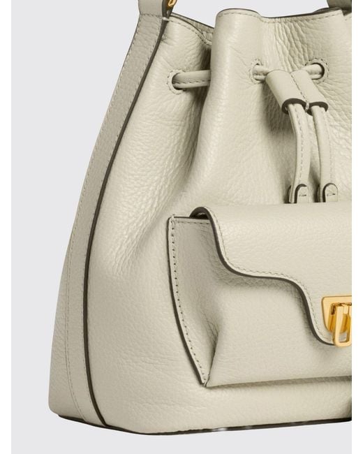 Coccinelle White Beat Generation Leather Mini Bucket Bag With Woven Handle