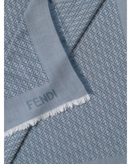 Sciarpa in lana e seta con monogram FF jacquard di Fendi in Blue