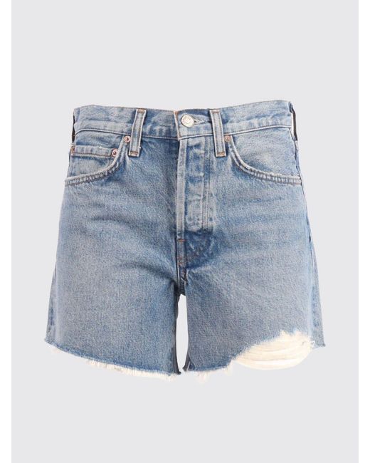 Agolde Blue High-Waisted Distressed Shorts
