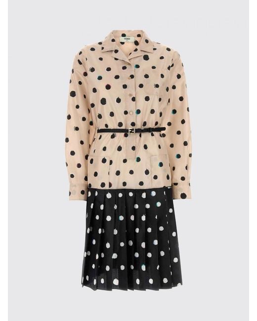 Fendi Natural Polka Dot Silk Dress