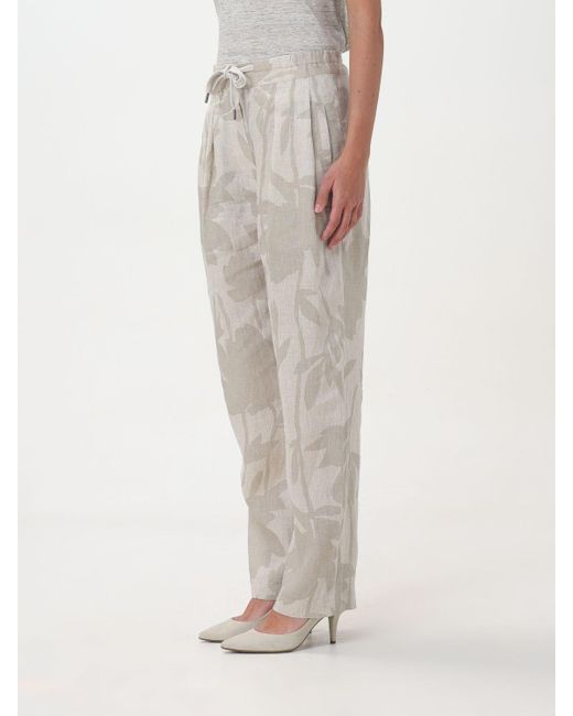 Pantalone in lino stampato di Brunello Cucinelli in Natural